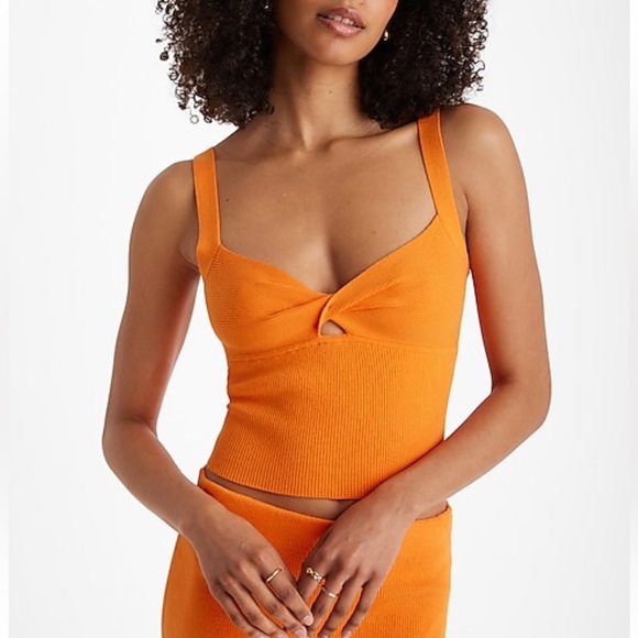 Express Tops - NWT Expects XL Ribbed Twist Front Cutout Sweater Orange Knit Crop Top
